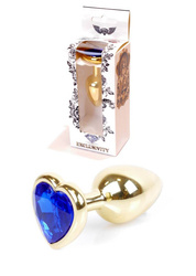 Stalowy Korek Analny Serce z Niebieskim Kryształkiem Gold Diamond Plug Heart Blue