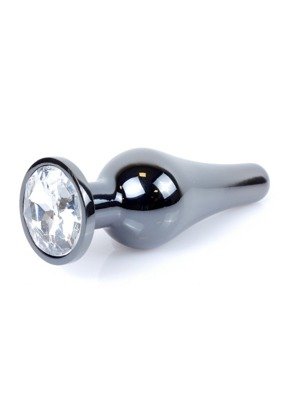 Korek Analny z Przezroczystym Kryształkiem Dark Silver Butt Plug