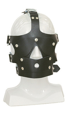 Maska duża z kneblem i dopinanymi klapkami na oczy i usta Leder 8023