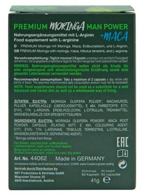 Męski Suplement Na Poprawę Libido - Premium Moringa +Maca Men Power Vegan 60 Szt.