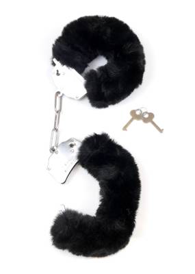 Metalowe Solidne Kajdanki z Czarnym Futerkiem - Furry Cuffs