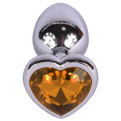 Metalowy Korek Analny z Pomarańczowym Kryształkiem w Kształcie Serca - Diamond Plug Heart Orange