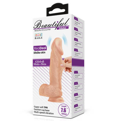 Naturalny Penis z Wibracją Dildo Beautiful Zebulon Glide&Slide-Skin