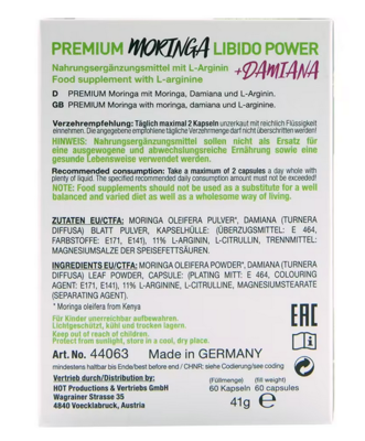 Pobudzające Tabletki Dla Kobiet - Premium Moringa +Damiana Libido Power 60 Szt.