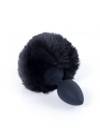 Silikonowy Korek Analny z Futerkowym Pomponem - Bunny Tail Black