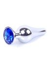 Srebrny Korek Analny z Niebieskim Kryształkiem Silver Butt Plug